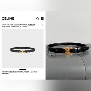Celine Triomphe Belt 25mm in Taurillon Leather Size: 80